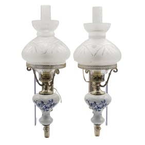 Pair of S Reich and Co. Porcelain and Crystal Wall Sconces