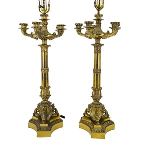 Pair of Brass Louis Philippe Style Candelabra Lamps
