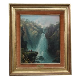 Eugenio Lucas Y Padilla (1817-1870, Spanish) Signed Waterfall Oil on Board