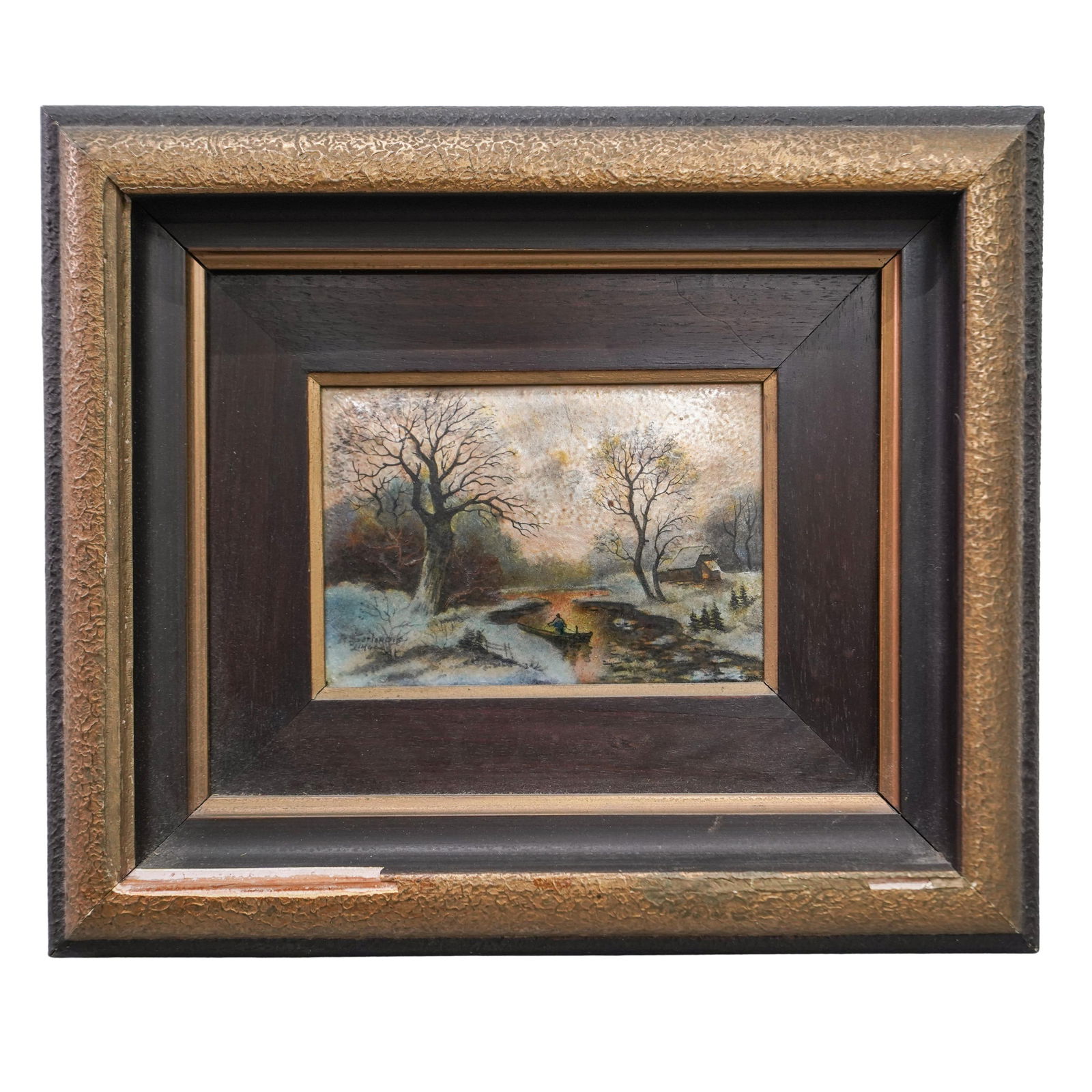 Jules Sarlandie (1874-1936, French) Limoges Enamel on Copper Winter Landscape (1 of 4)