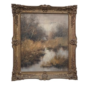 H Hansung (German, 1924) Duck Landscape Oil on Canvas