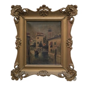 Ex Christies Signed "J Rico" Oil on Canvas Harbor Scene