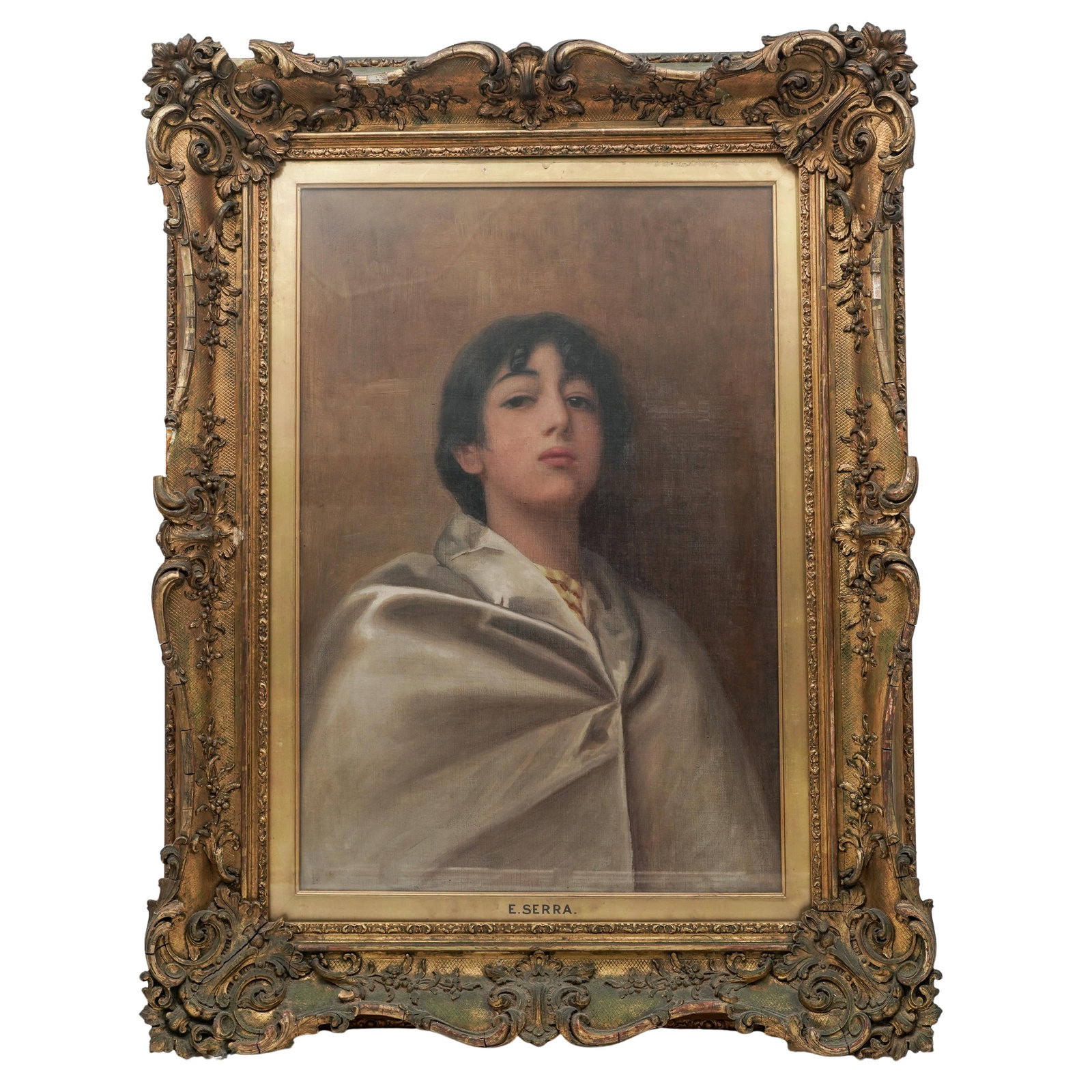Ernesto Serra (1860-1915, Italian) Young Boy Portrait Oil on Canvas: Ernesto Serra (1860-1915, Italian) Young Boy Portrait Oil on Canvas Late 19th-early 20th century, Italian An antique Ernesto Serra (b. 1860 d. 1915, Italian) portrait of a young beauty. Oil on canvas.