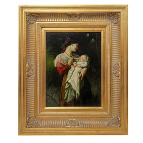 Madonna & Child Oil on Panel Painting