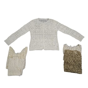 (5 Pc) Vintage Beige & White Crochet Fashion Ladies Grouping