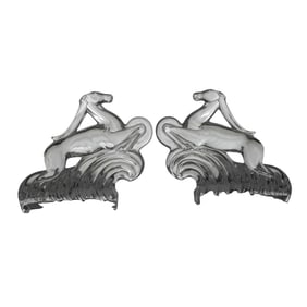 (2 Pc) Pair Of Steuben Art Glass Antelope Bookends