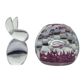 (2 Pc) Caithness Scotland & Rabbit Crystal Paperweights