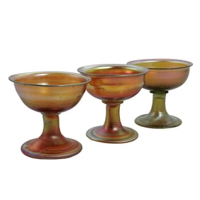 (3 Pc) Antique Tiffany Style Favrile Glass Sherbet Cup