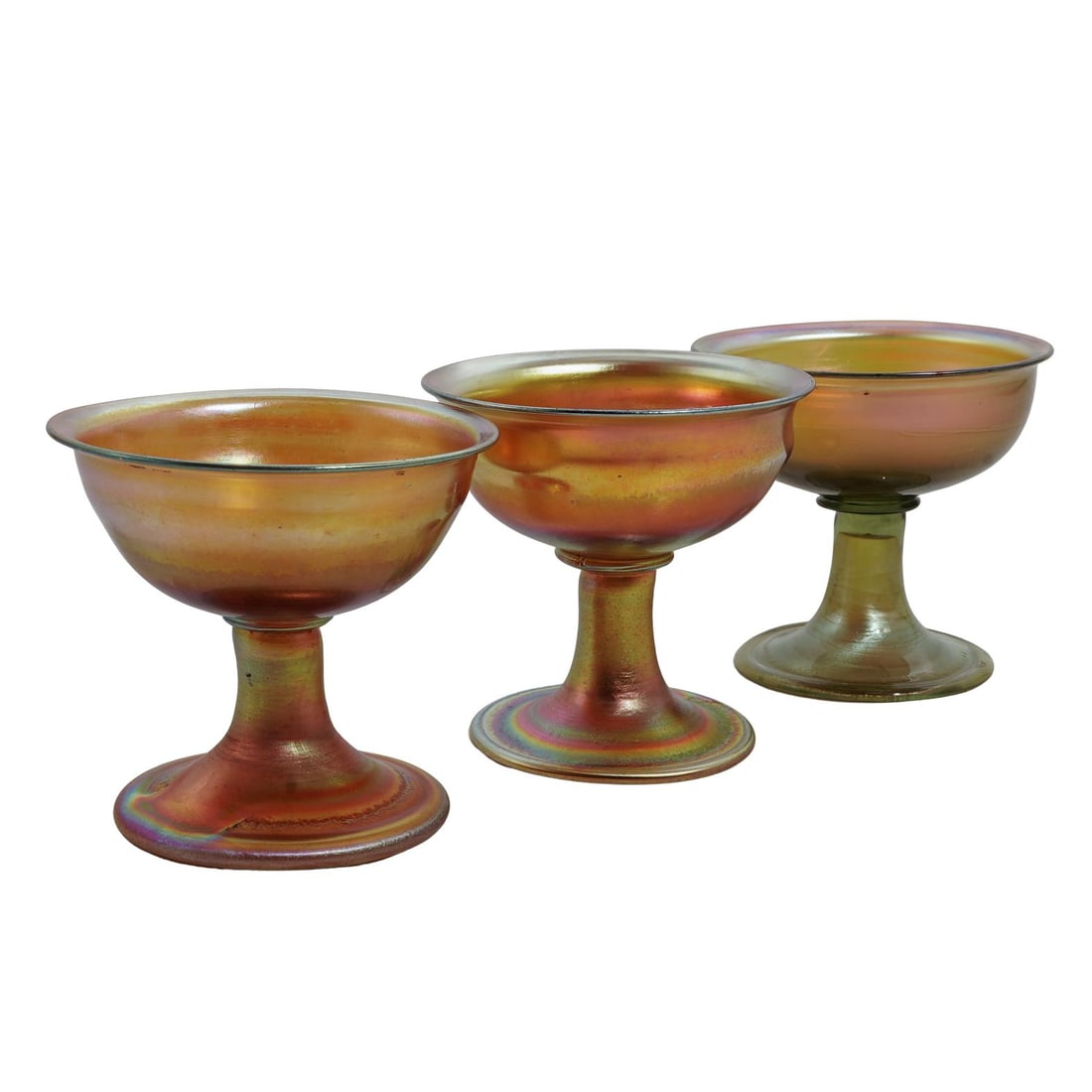 (3 Pc) Antique Tiffany Style Favrile Glass Sherbet Cup (1 of 6)