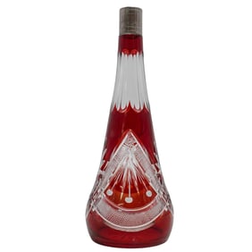 Czech Bohemian Cranberry To Clear Cut Glass Vase