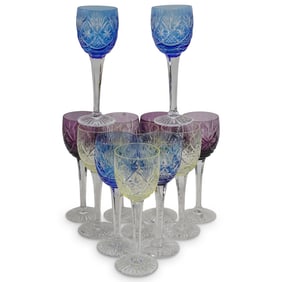 (11 Pc) Bohemian Cut Crystal Multicolored Wine Glasses Set