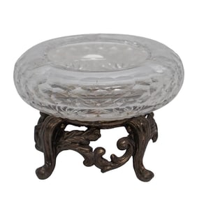 American Brilliant Cut Crystal Ashtray with Bronze Base