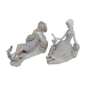 Pair of Lladro "Shepherd" & "Shepherdess" Porcelain Figures