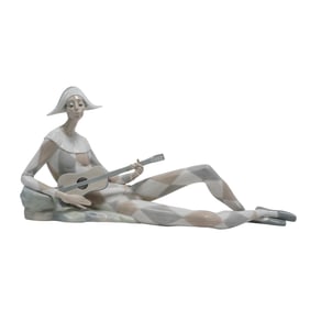 Lladro "Reclining Harlequin Playing Guitar" Porcelain Figurine