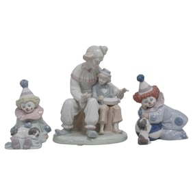 (3 pcs) Porcelain KPM Arnart Lladro Clown Figurines