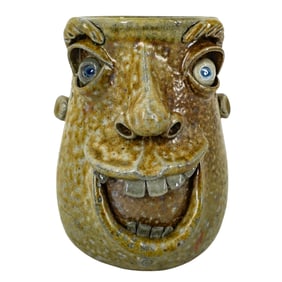 Folk Art Ceramic Face Jug