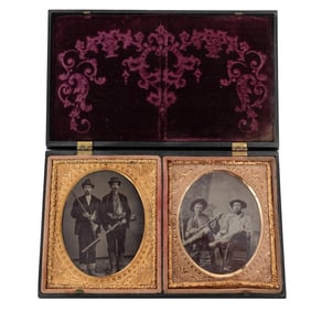 Antique Wild West Tintype Portraits In Gutta Percha Case