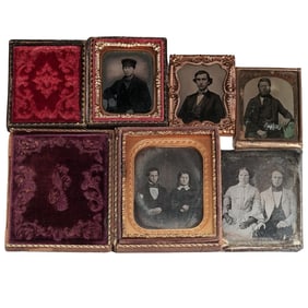 (5 Pc) Antique Daguerreotype Portrait Grouping Collection