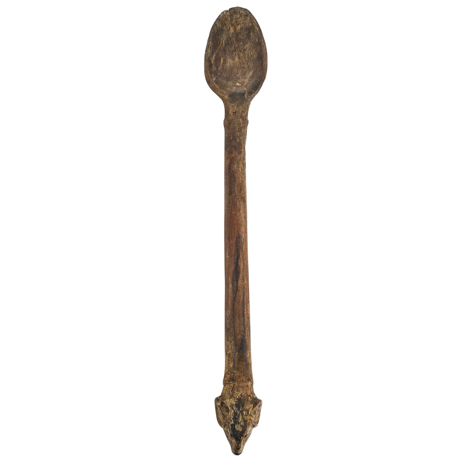 Ancient Egyptian Gesso, Wood, Carved Ram Spoon: Ancient Egyptian Gesso, Wood, Carved Ram Spoon Ancient Egypt An Ancient Egyptian spoon composed of carved wood with gesso and polychrome remnants, with recessed, oval end at one side, and figural, cur