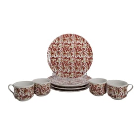 (8 Pc) Paisley Pattern Sandwich Plates & Cups Porcelain Set
