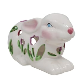 (2 Pc) Porcelain Butter Dish & Rabbit Potpourri Figurine