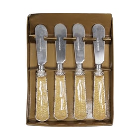 (4 pcs) Sherle Wagner Reed & Ribbon Guilloche Stainless Pate Knives