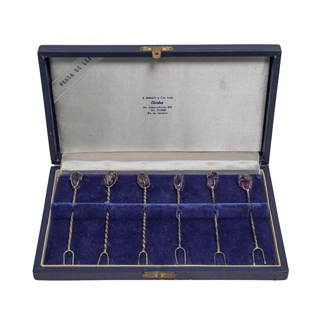 (6 pcs) Vintage Sterling and Amethyst Cocktail Forks w/Box (1 of 4)