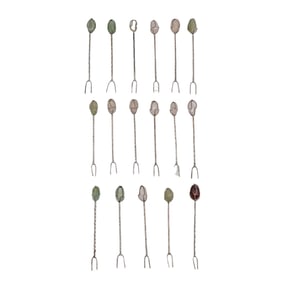 (18 pcs) Semi-Precious Stone and Silver Cocktail Forks