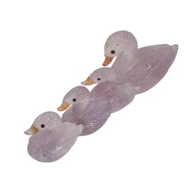 (4 pcs) Carved Amethyst Mother Duck and Ducklings