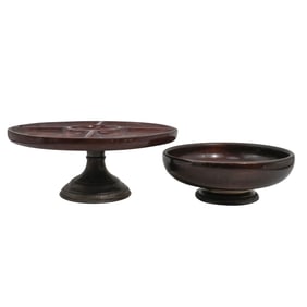 (2 pcs) Handcrafted Mahogany and Sterling Serving Dishes