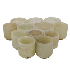 (12 Pc) Carved Green Banded Onyx Tea and Sake Cups