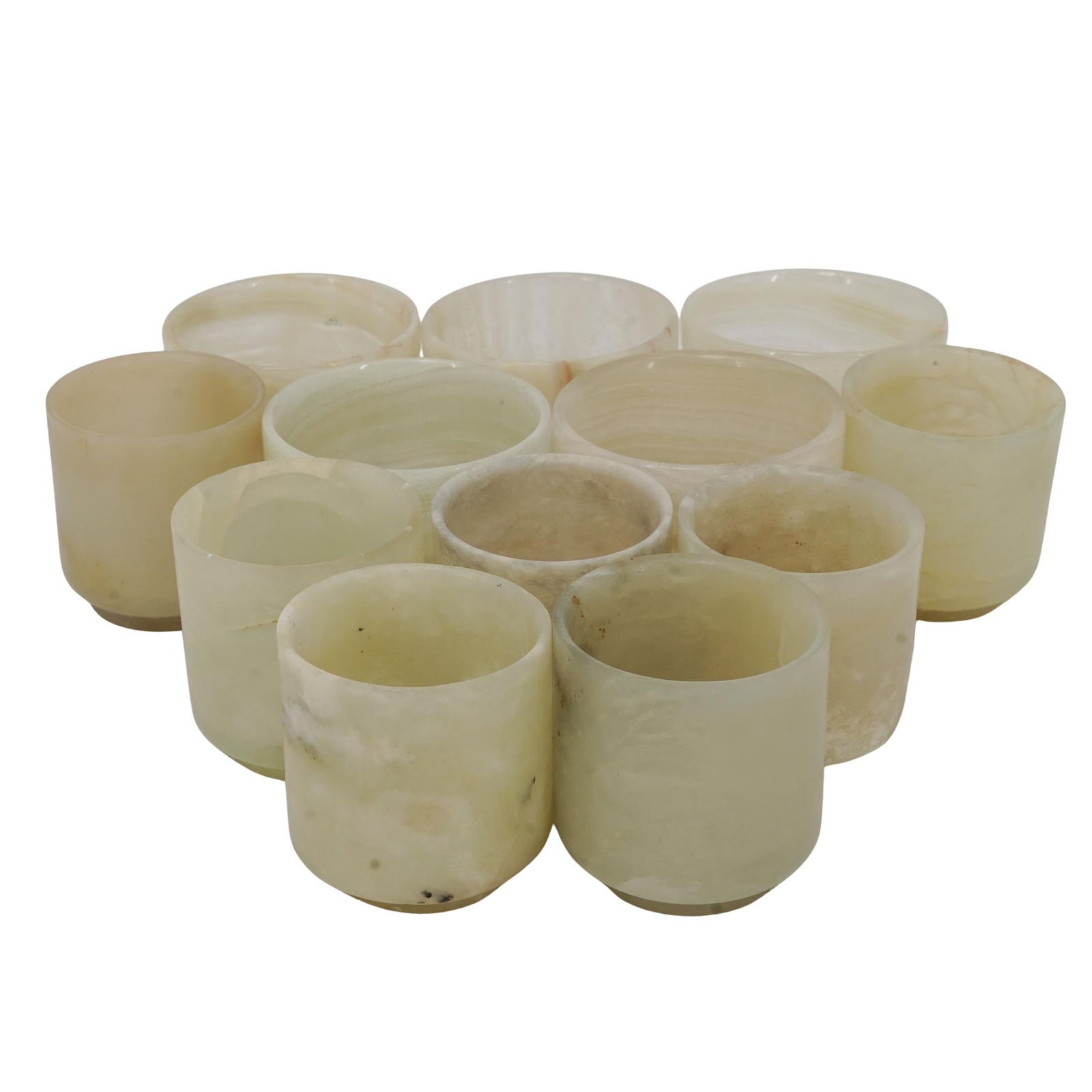 (12 Pc) Carved Green Banded Onyx Tea and Sake Cups (1 of 7)