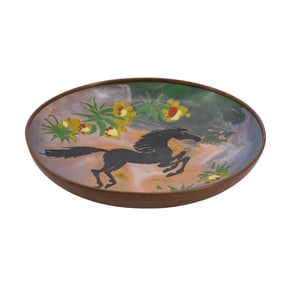 Signed Cloisonne Copper Horse Bowl