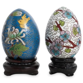 (2 Pc) Chinese Floral Cloisonné Eggs