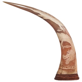 Antique Hand Carved Oriental Dragon Motif Horn
