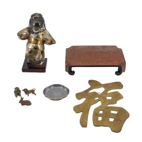 (7 pcs) Assorted Asian Display Pieces in Mixed Metal and Wood