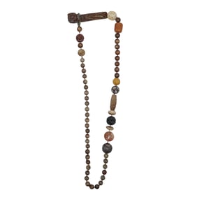 Asian Carved Stone, Silver, and Enameled Beaded Necklace