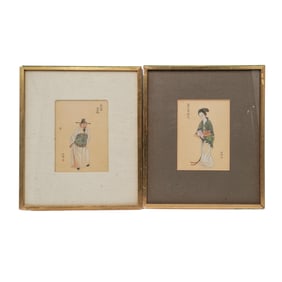 Pair Signed Shanghai School Figural Paintings on Silk