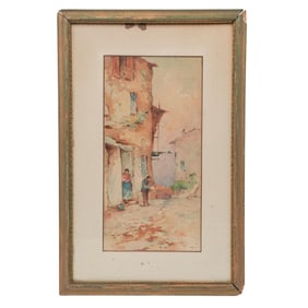 Style William Russell Flint Rural Scene Watercolor on Paper