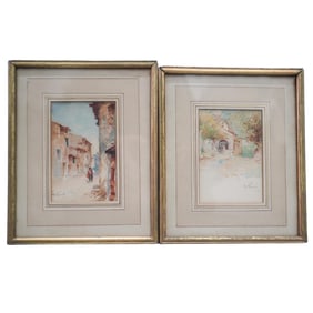 Pair of Signed M Robert (active 20th-21st cent) Watercolor Scenes on Paper