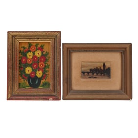 (2 Pc) Signed Miniature Framed Dollhouse Paintings