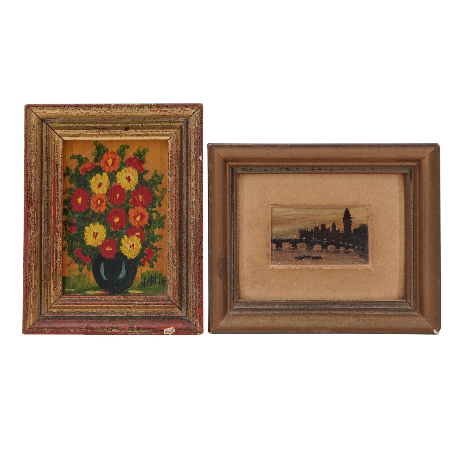 (2 Pc) Signed Miniature Framed Dollhouse Paintings (1 of 6)