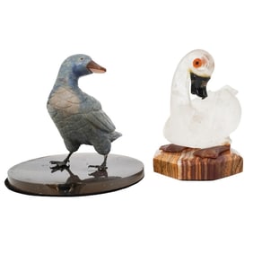 Pair of Carved Stone Bird Figurines
