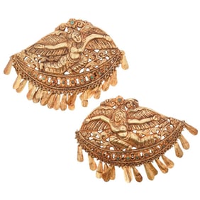 Matched Pair of Indian or Himalayan Large High Karat Gold Dress Ornaments