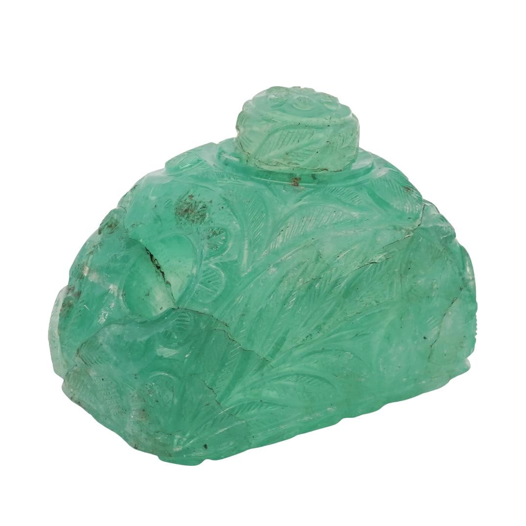 Large Indian Carved Emerald Inkwell & Stopper