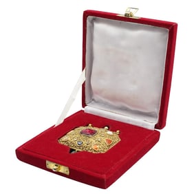Large Indian 22k Gold Navaratna Gem-Set Pendant