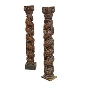 Pair of European Solomonic Carved Columns