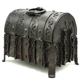 Spanish, French, European, Wrought Iron Domed Casket, Box with Mystery Lock