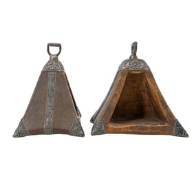 A Large Pair of Spanish Colonial Carved Wood & Silver Stirrups