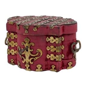 Italian Red Velvet Casket Box with Gilt Bronze Mounts W/ Original Key
